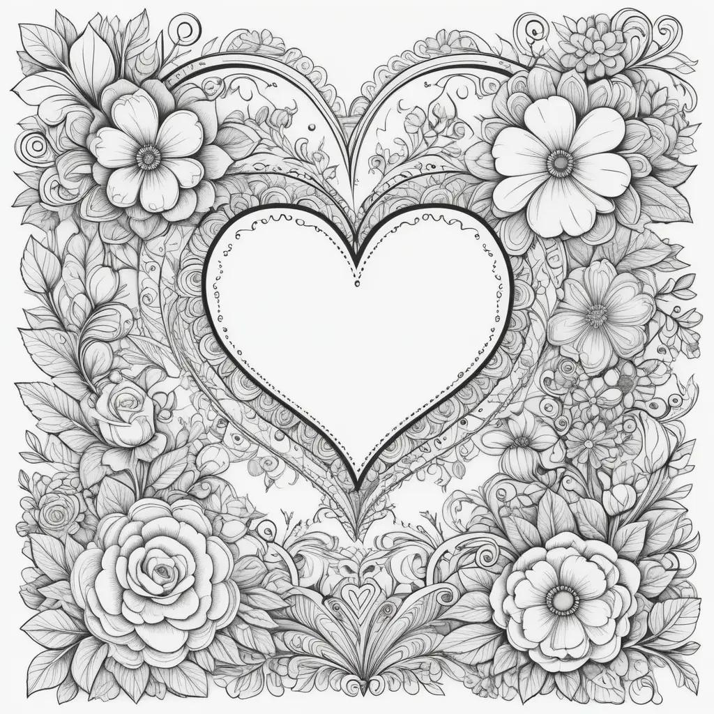 Heart-shaped Valentines Day coloring pages with flowers