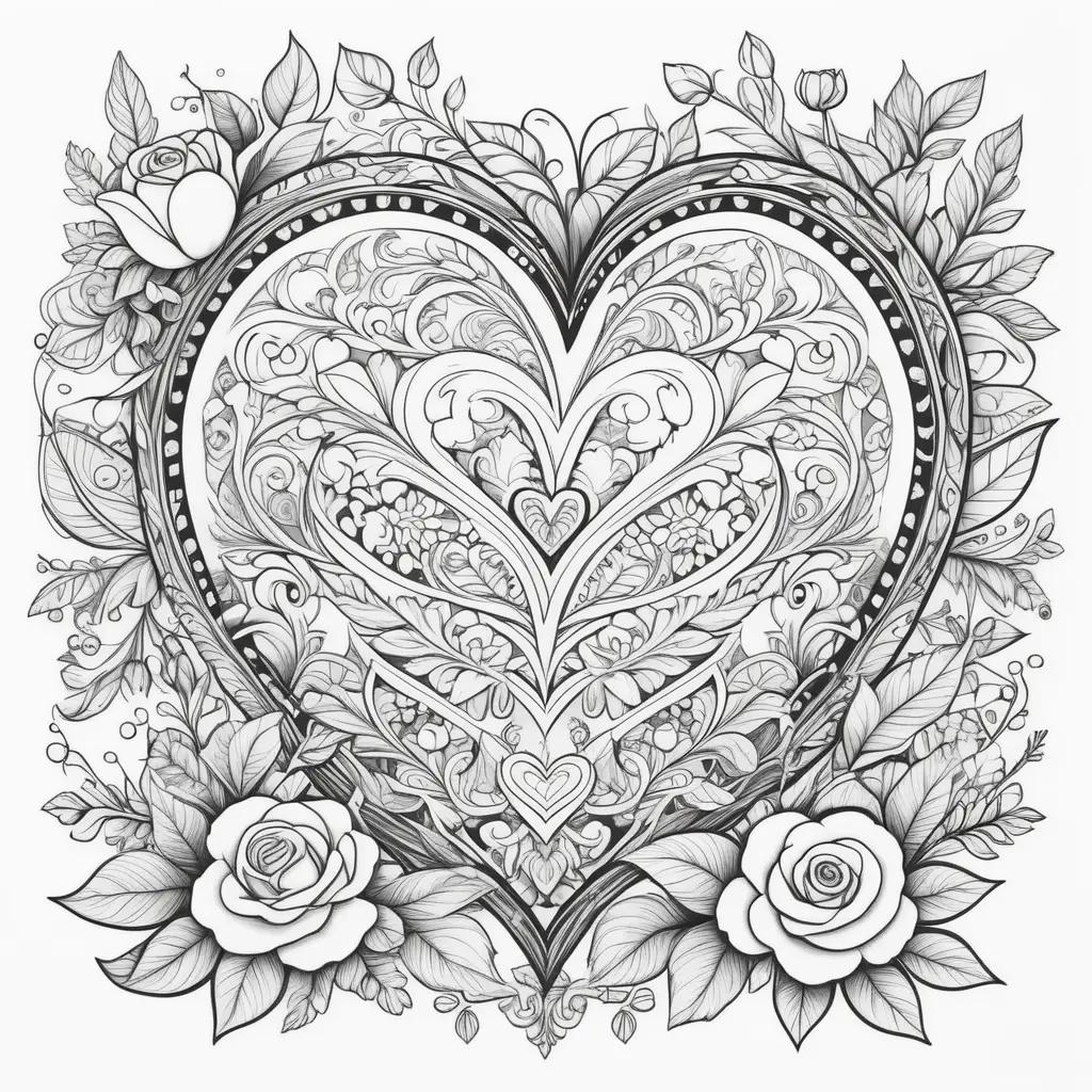 Heart shaped Valentines Day coloring pages with roses