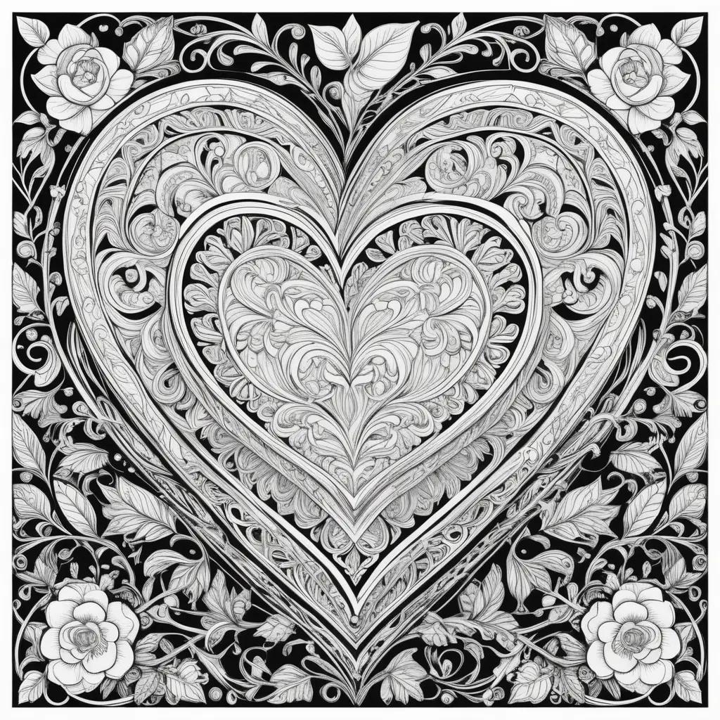 Heart shaped Valentines Day coloring pages with roses