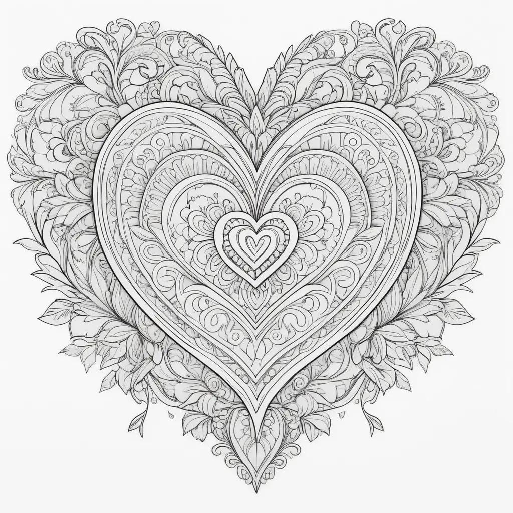 Heart shaped coloring pages with intricate details