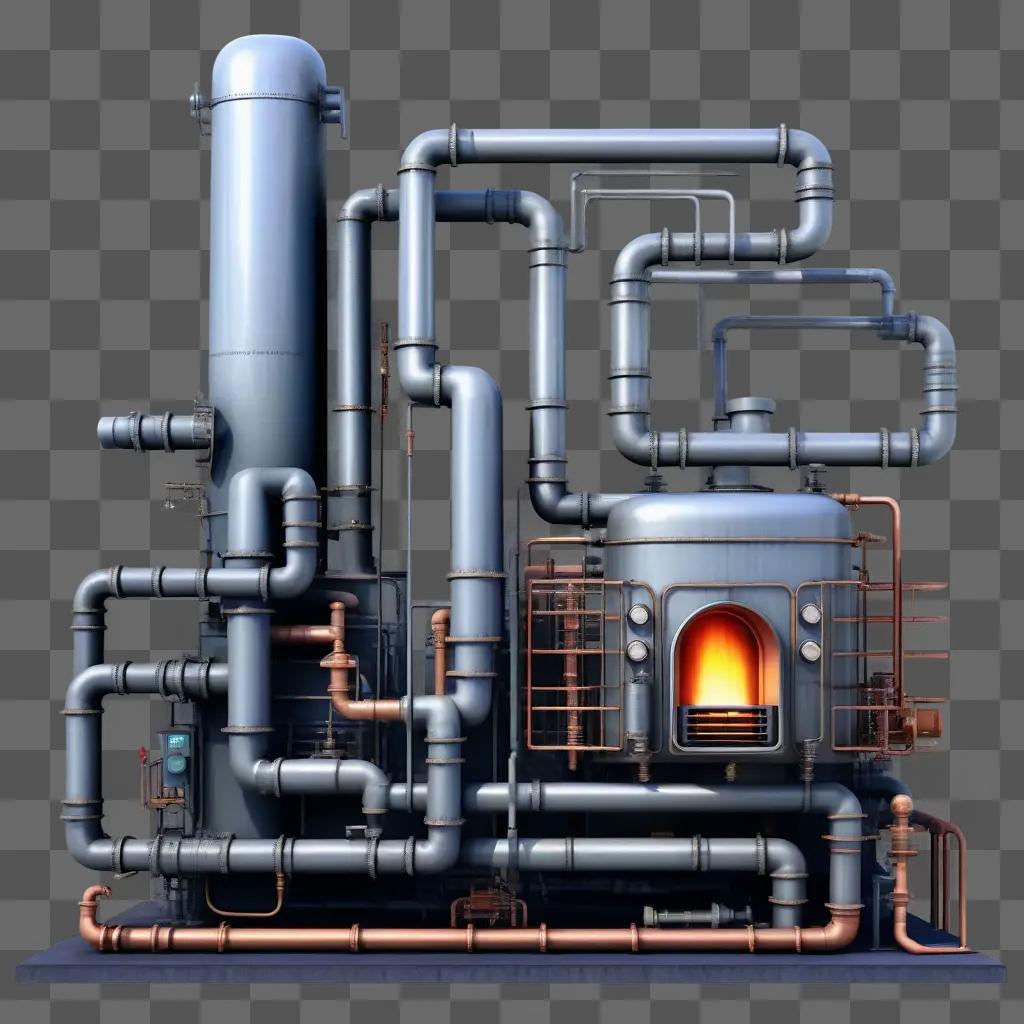 Heating system with pipes and fire