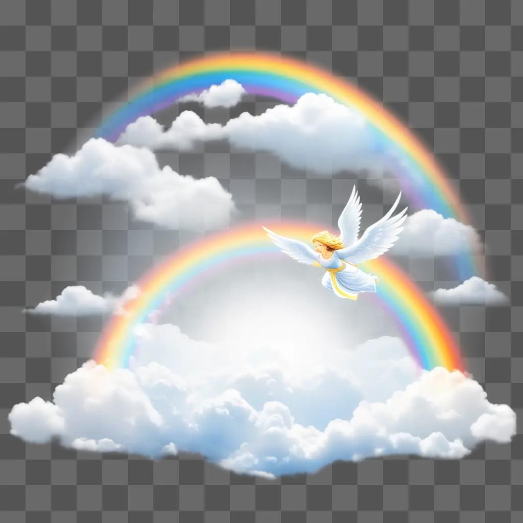 Heavenly angels fly through the rainbow sky