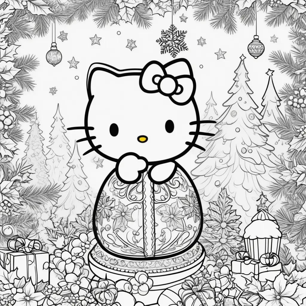 Hello Kitty Christmas coloring page with ornaments