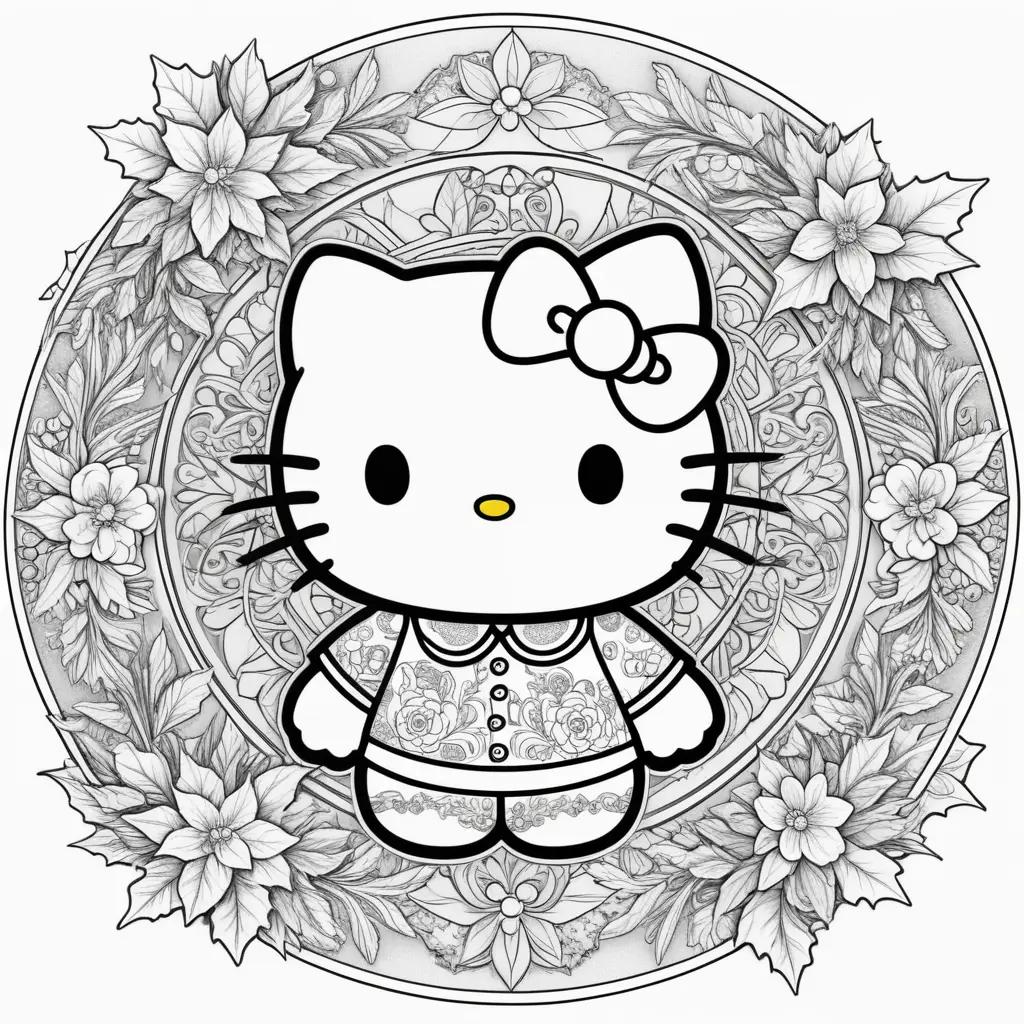 Hello Kitty Christmas coloring pages with Christmas trees