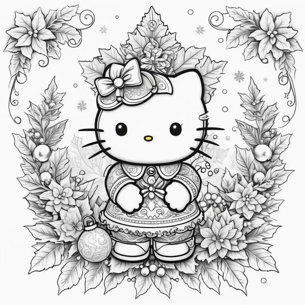 Hello Kitty Christmas coloring pages with Christmas wreath