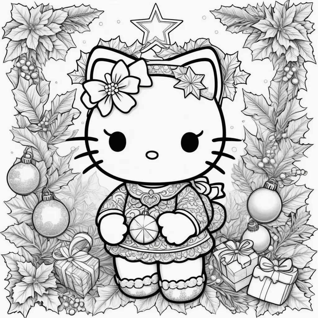 Hello Kitty Christmas coloring pages with a star