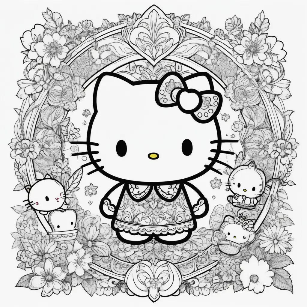 Hello Kitty Coloring Page in Black and White