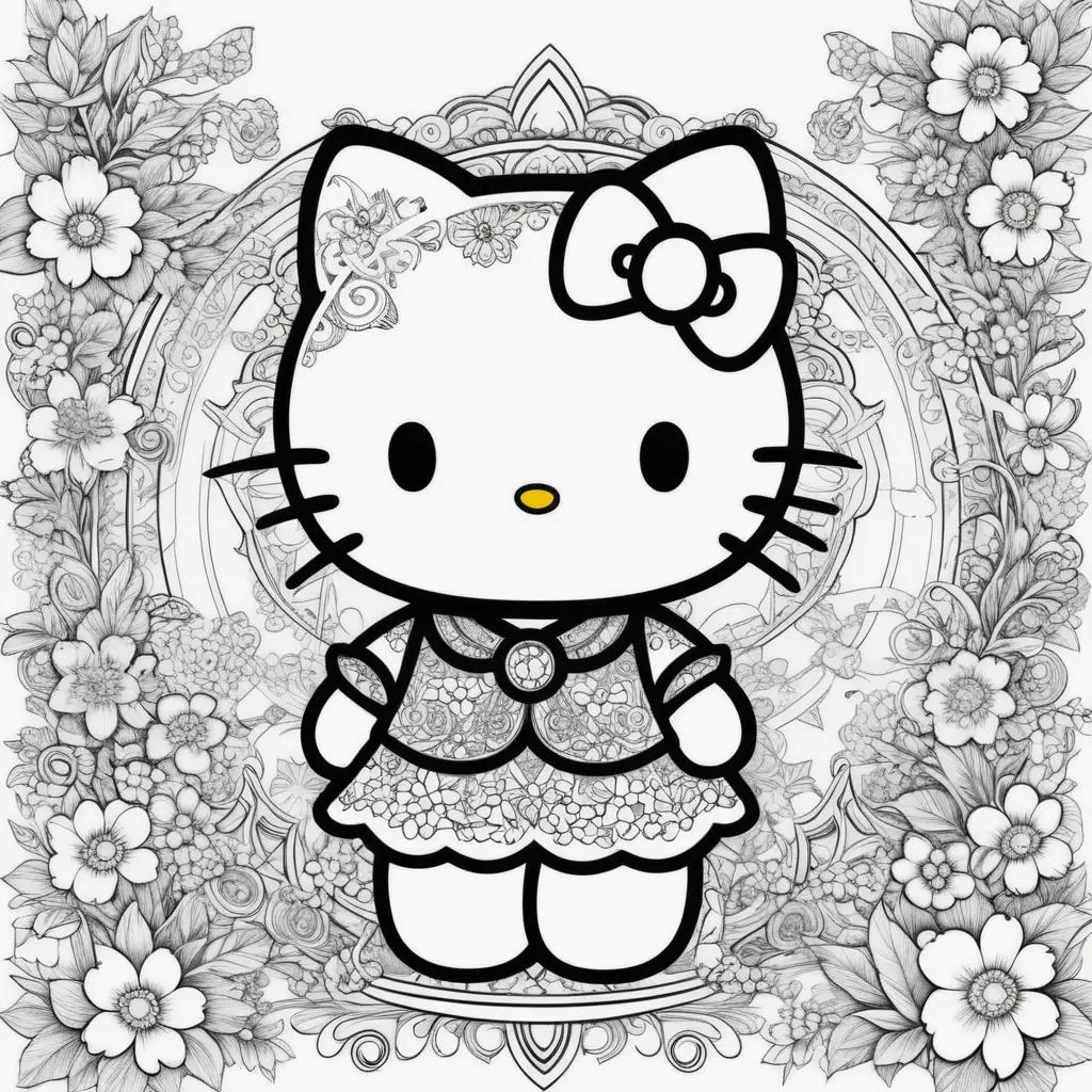 Hello Kitty Coloring Page in Black and White