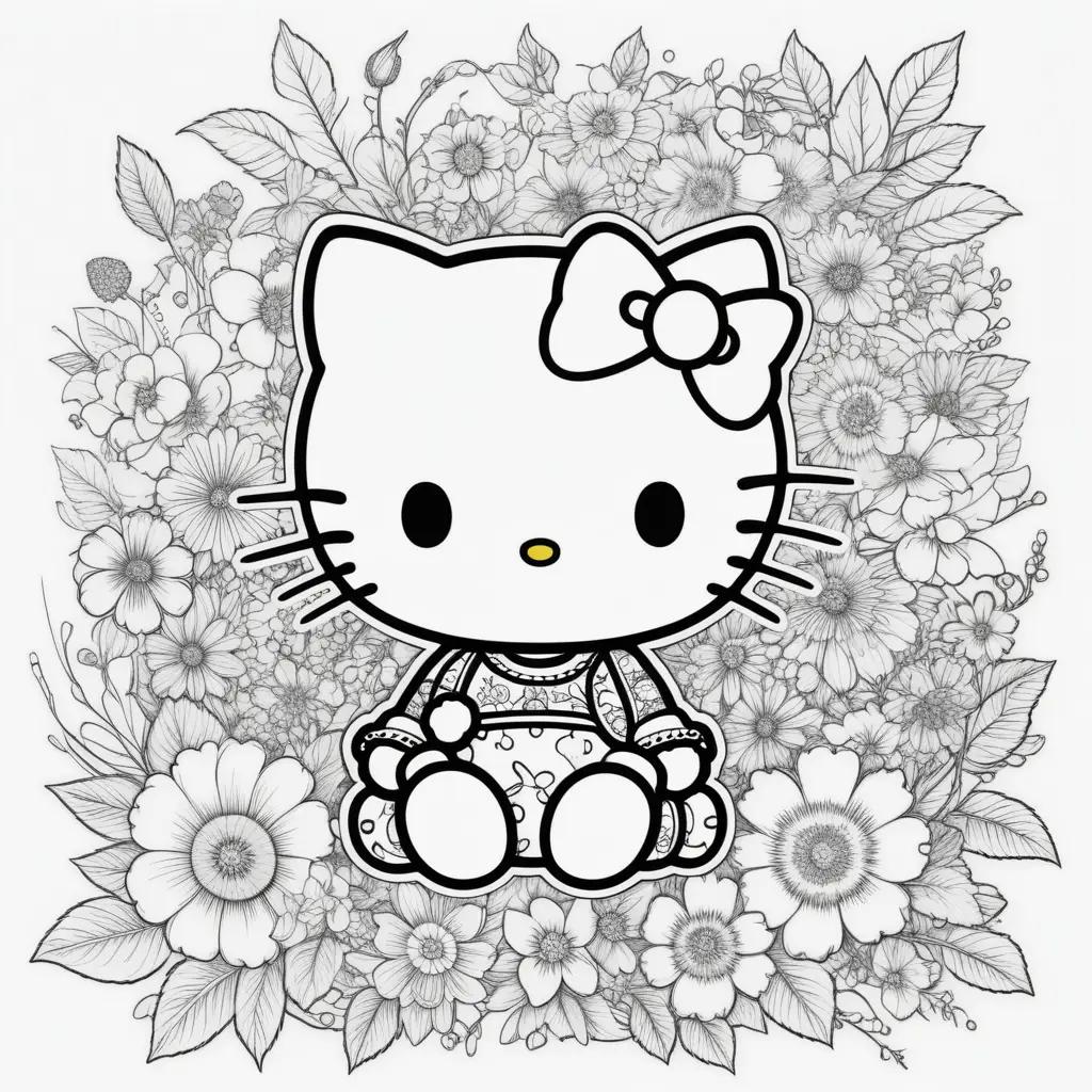 Hello Kitty Coloring Page in Flower Print