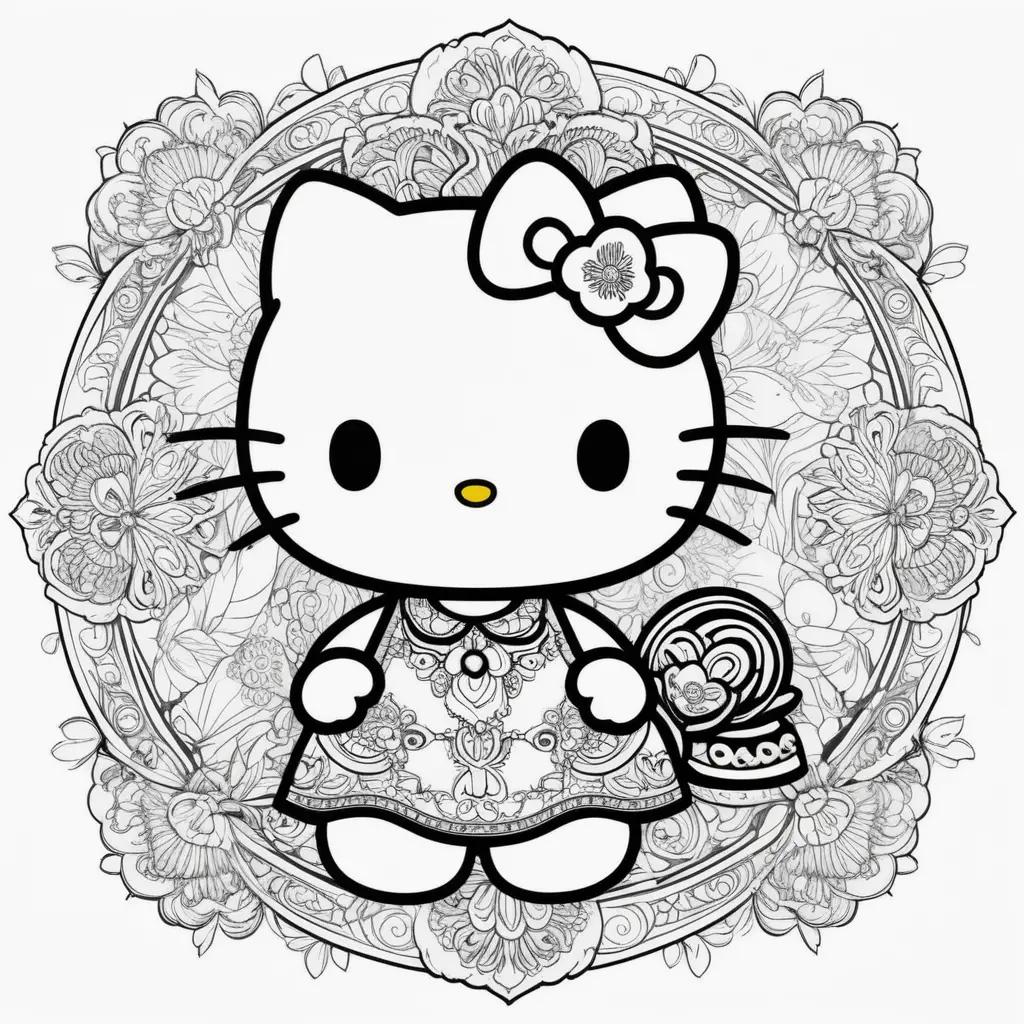 Hello Kitty Coloring Page with Black and White Design