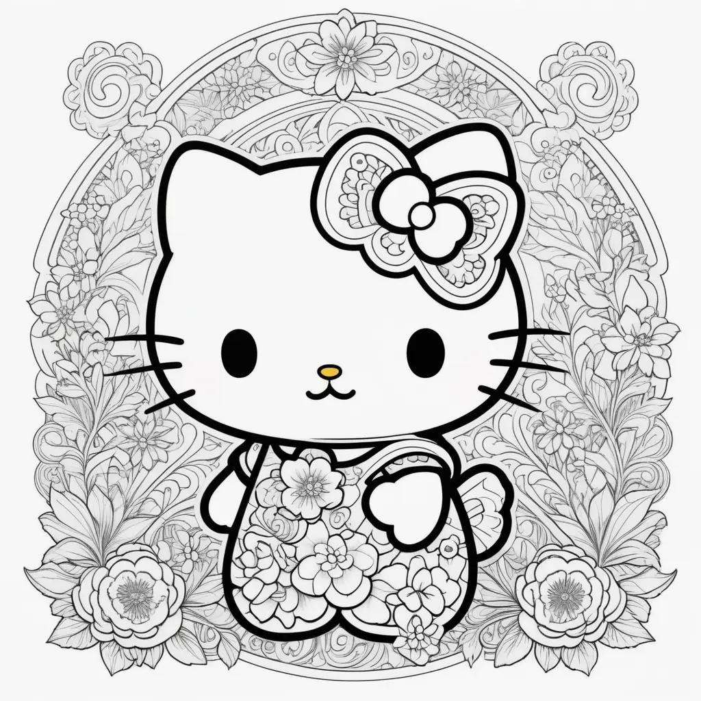 Hello Kitty Coloring Page with Sanrio Characters