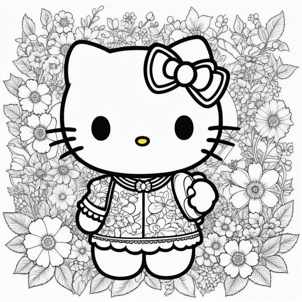 Hello Kitty Coloring Pages Print: A Colorful Flower Arrangement