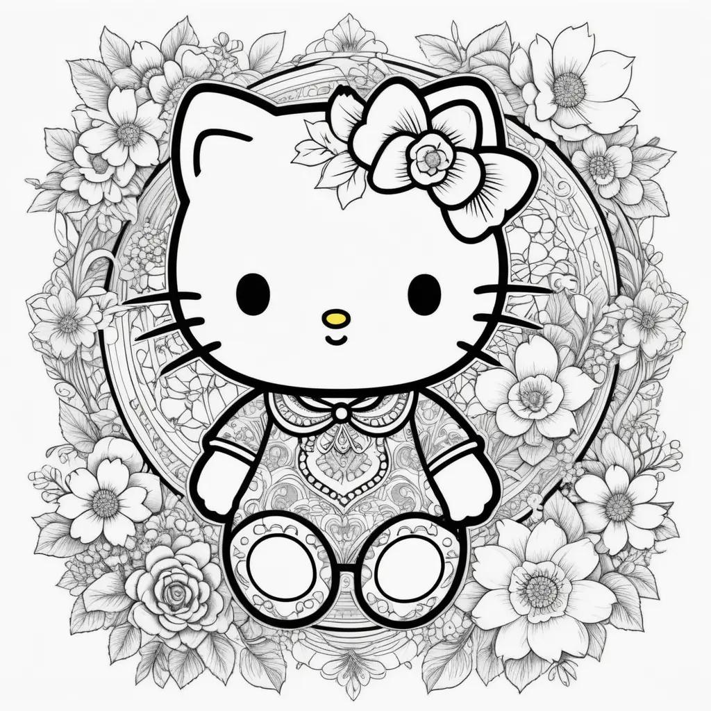 Hello Kitty Coloring Pages With Colorful Flowers