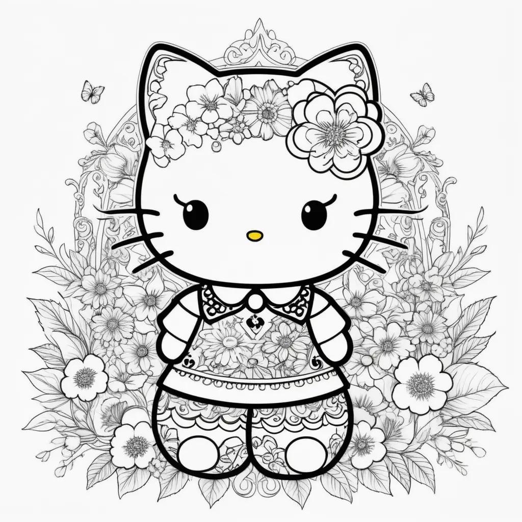 Hello Kitty Coloring Pages With Flower Designs