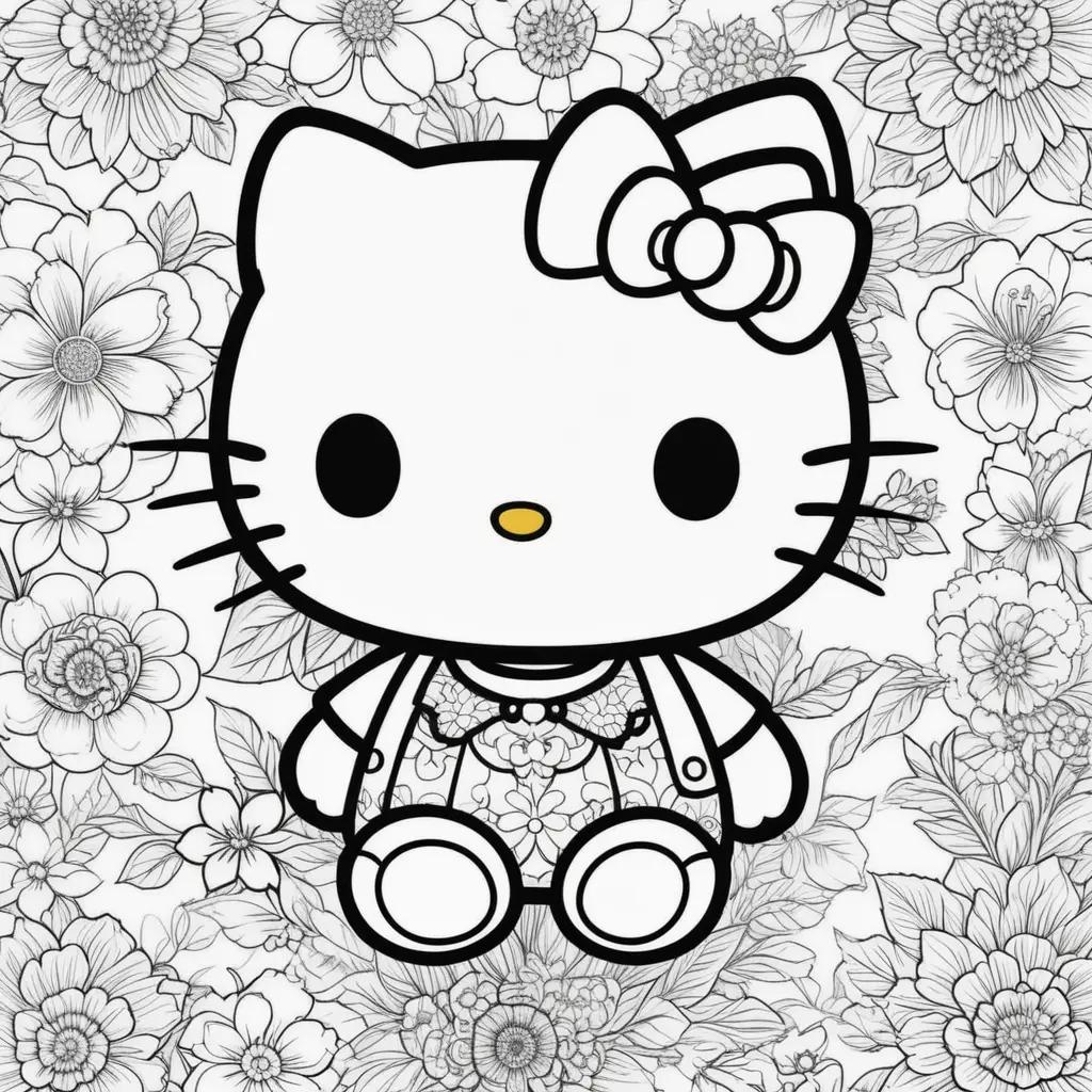 Hello Kitty Coloring Pages in Black and White