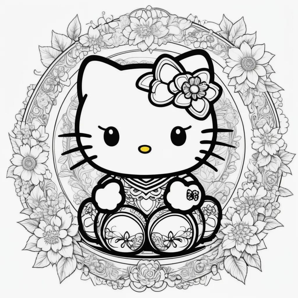 Hello Kitty Coloring Pages in Black and White