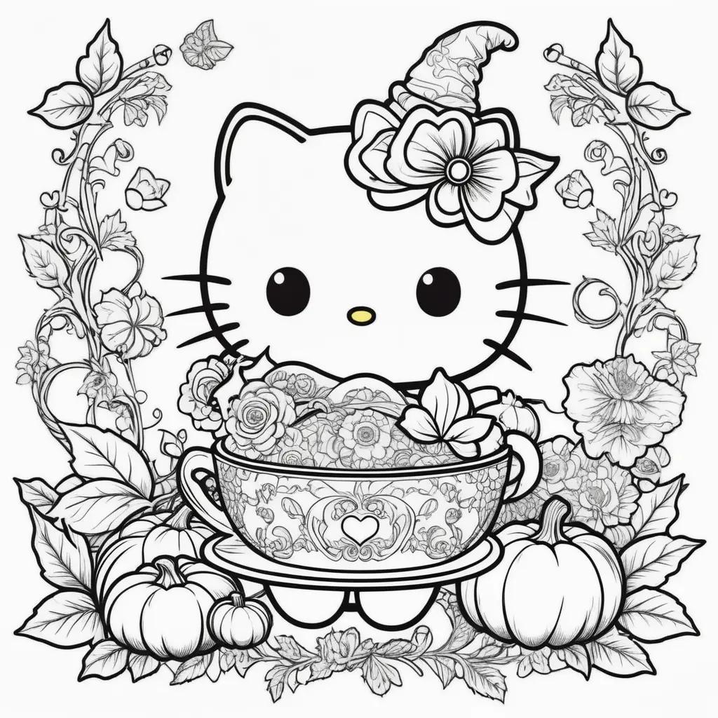 Hello Kitty Halloween Coloring Page with a Pumpkin