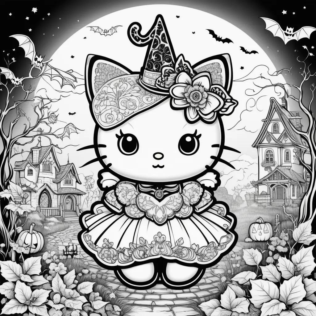 Hello Kitty Halloween Coloring Pages - A Spooky Night