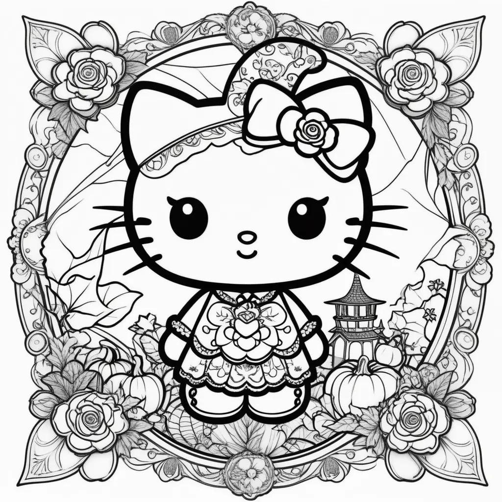 Hello Kitty Halloween Coloring Pages with a cute cat and a bow