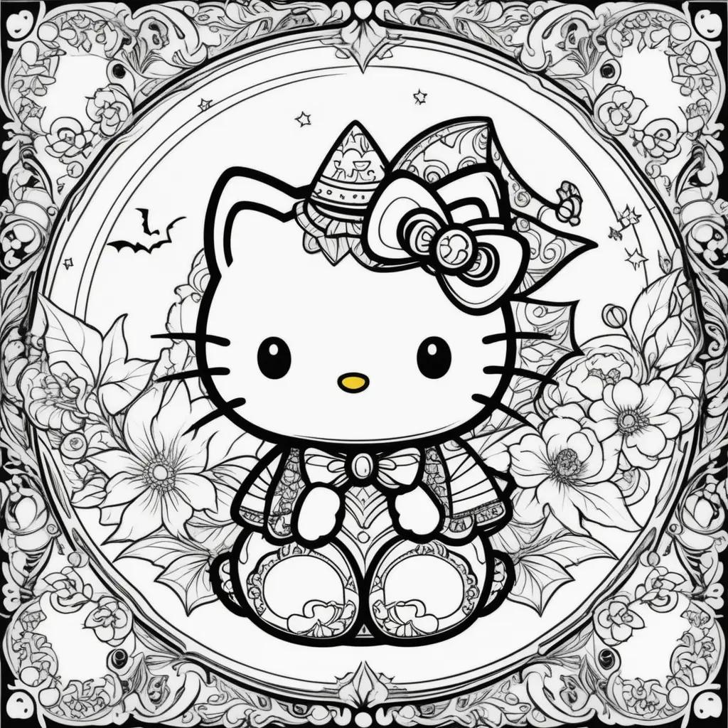 Hello Kitty Halloween coloring pages with a bow and a crown