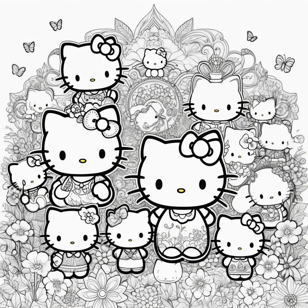 Hello Kitty and friends coloring pages in black and white