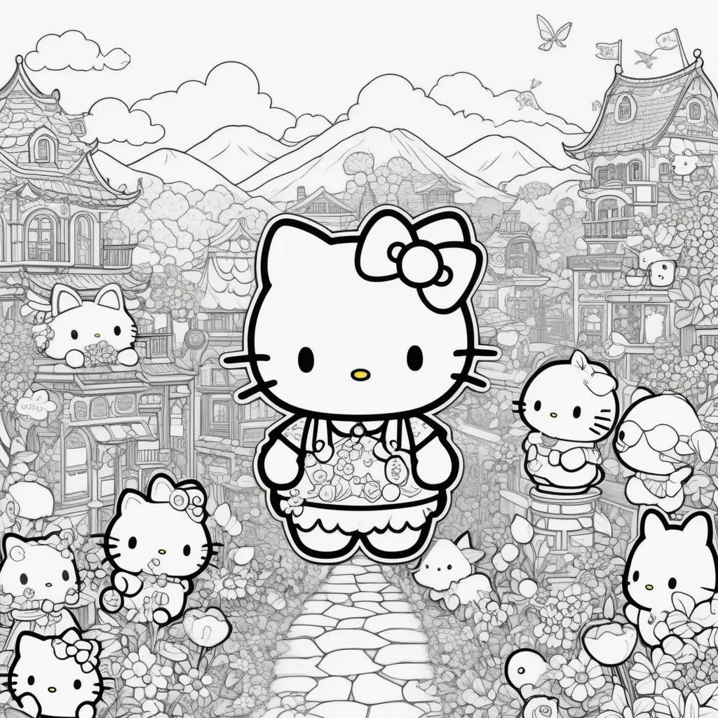 Hello Kitty color pages in black and white