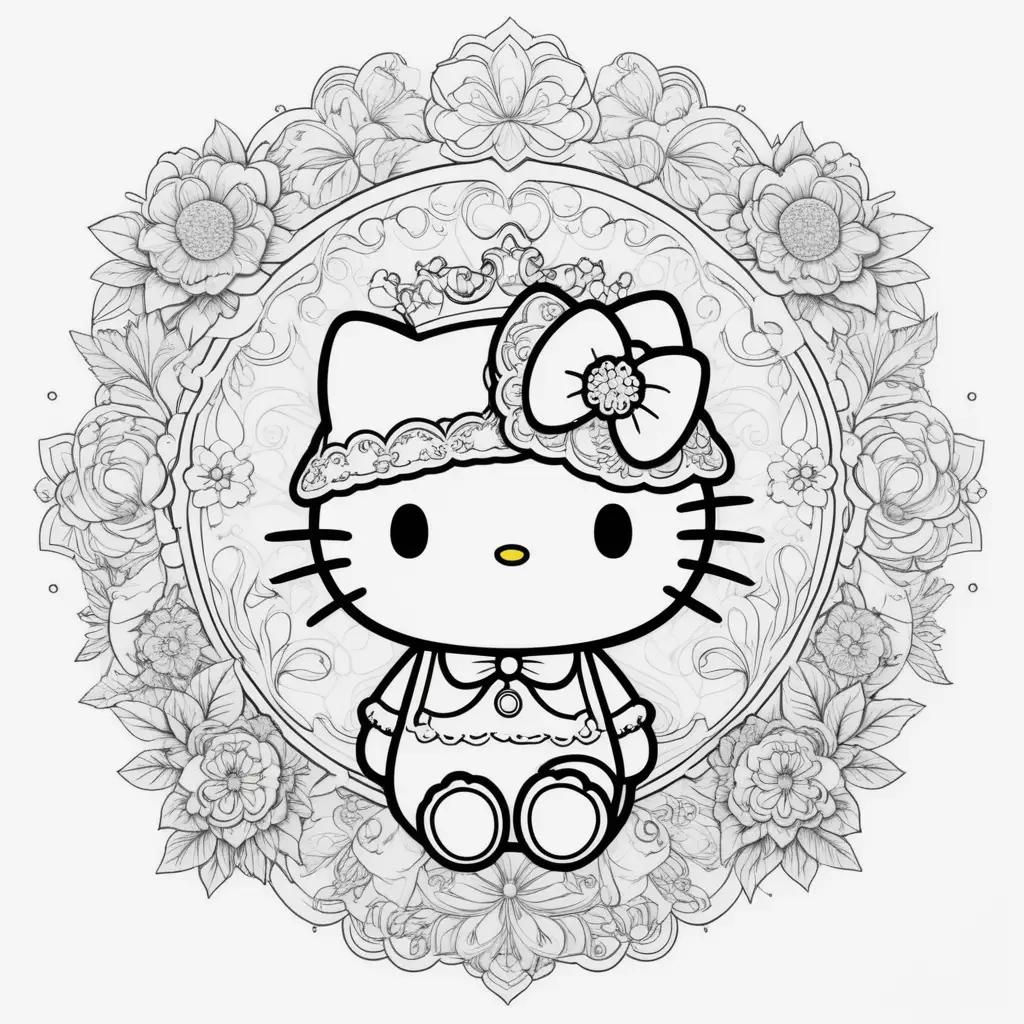 Hello Kitty coloring page in black and white