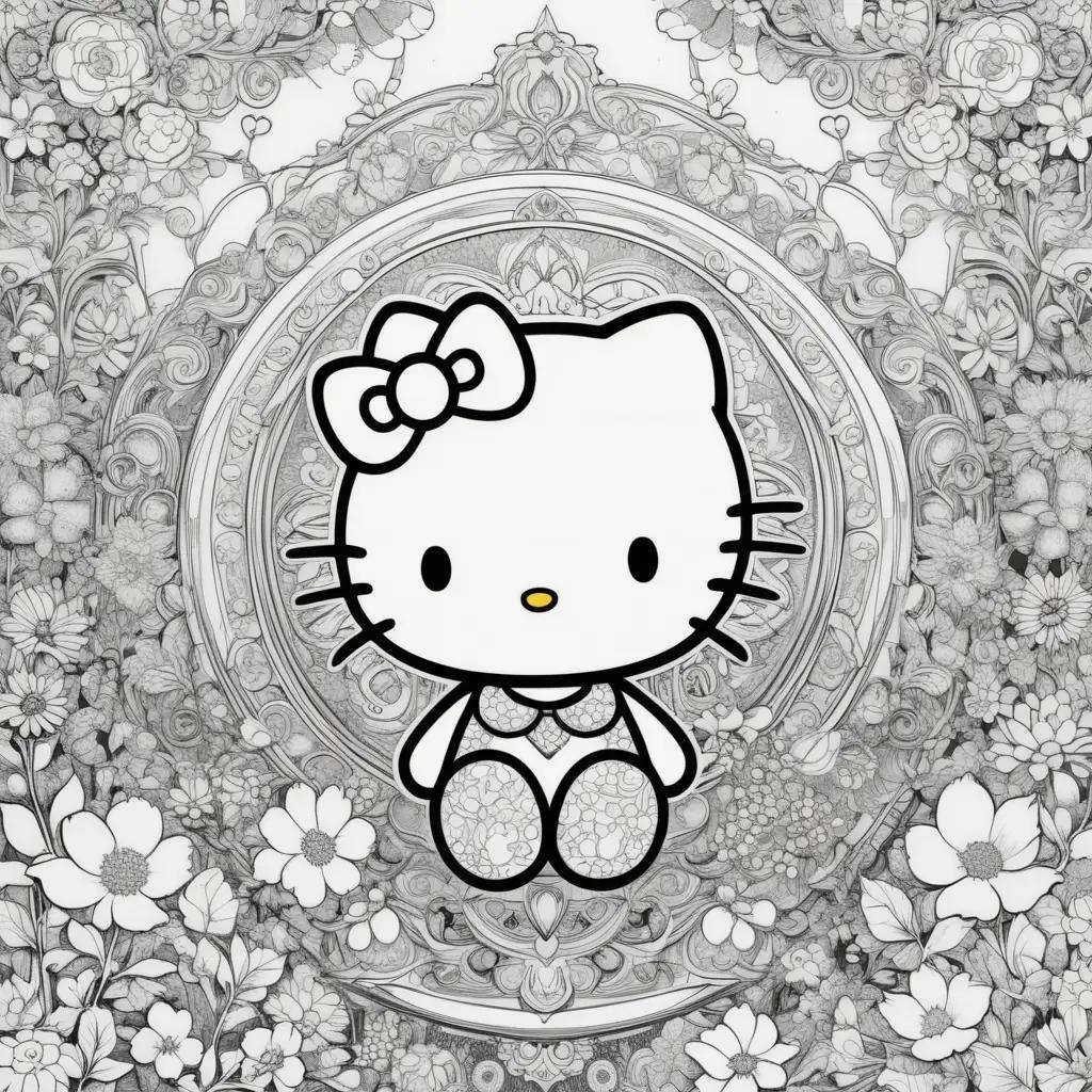 Hello Kitty coloring page in black and white