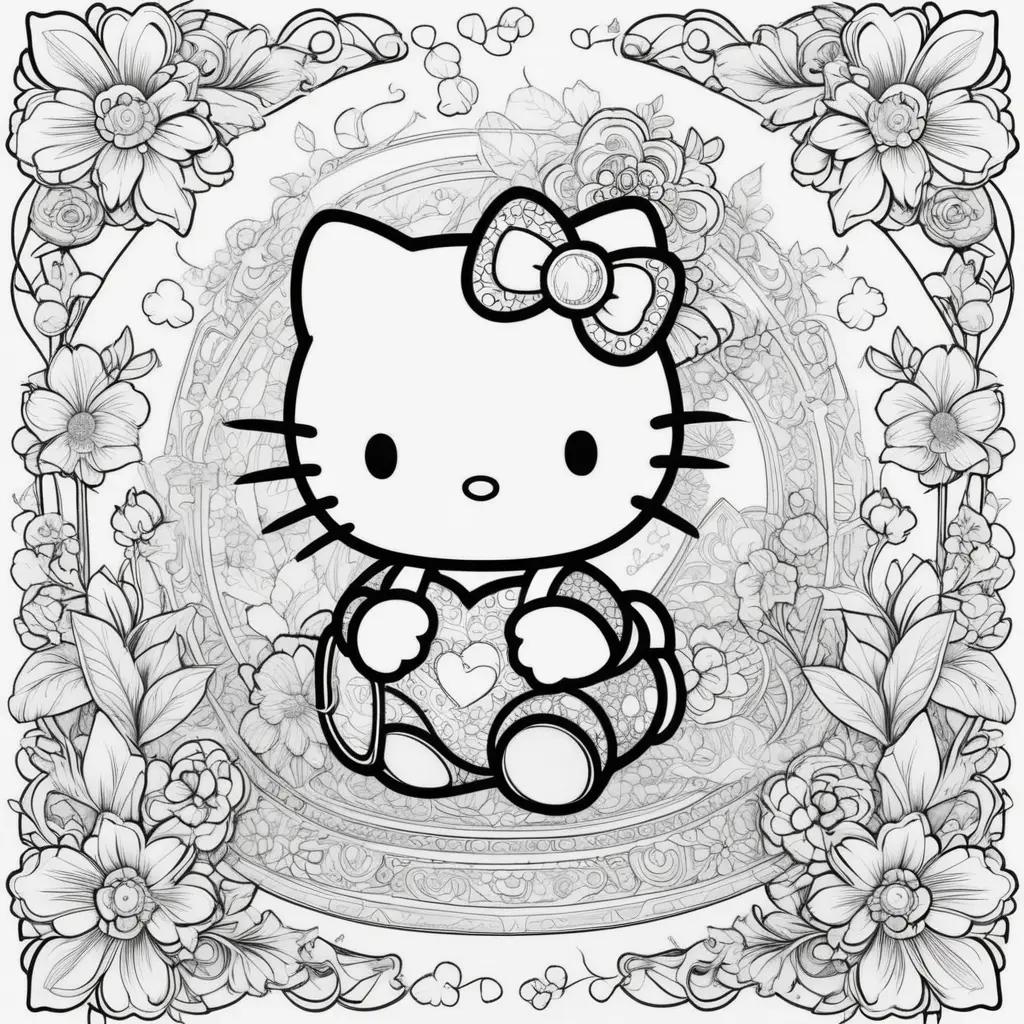 Hello Kitty coloring page with a bow in the center