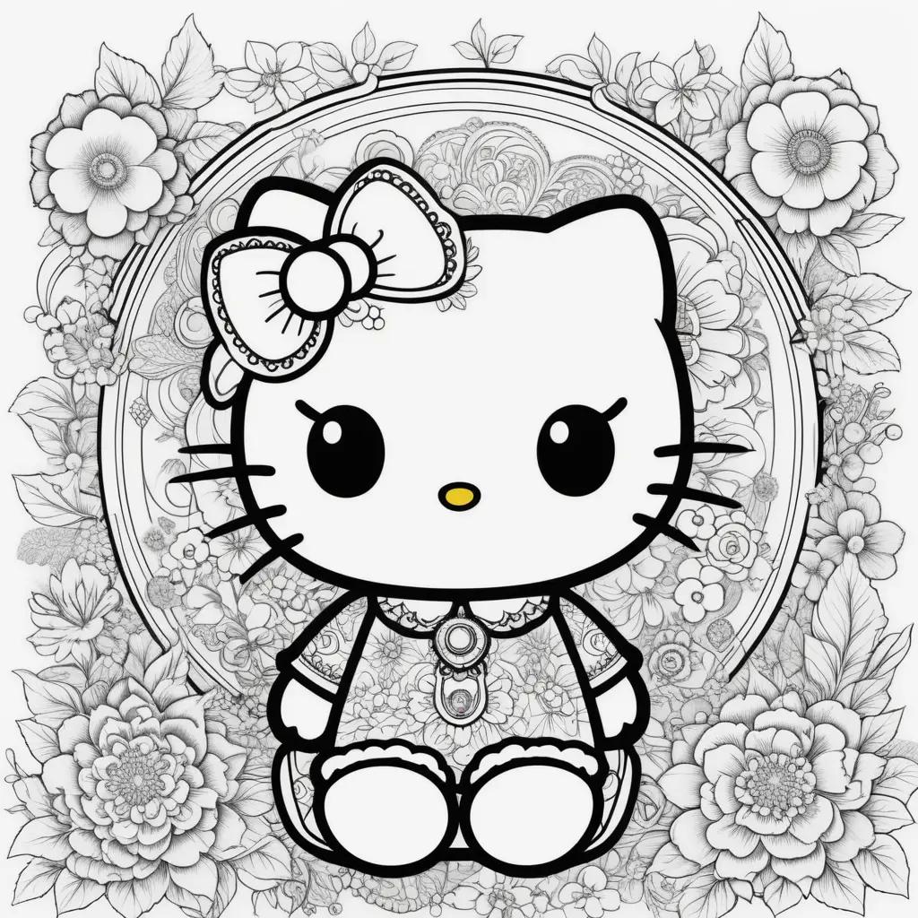 Hello Kitty coloring page with black and white design