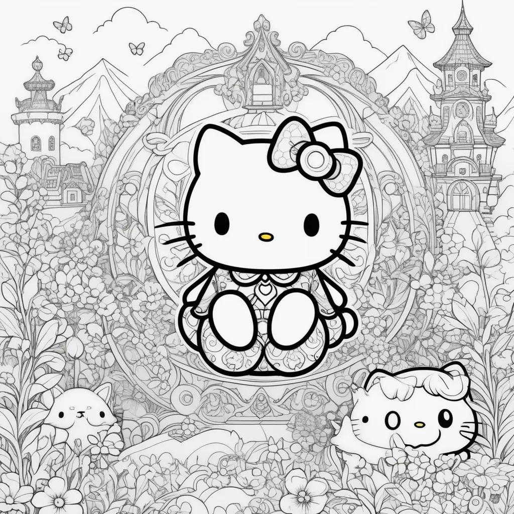 Hello Kitty coloring page with butterflies