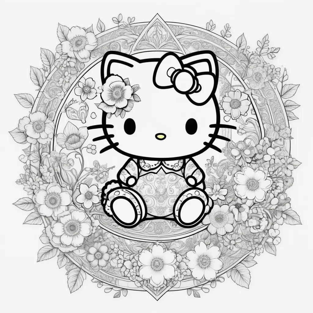 Hello Kitty coloring page with flowers