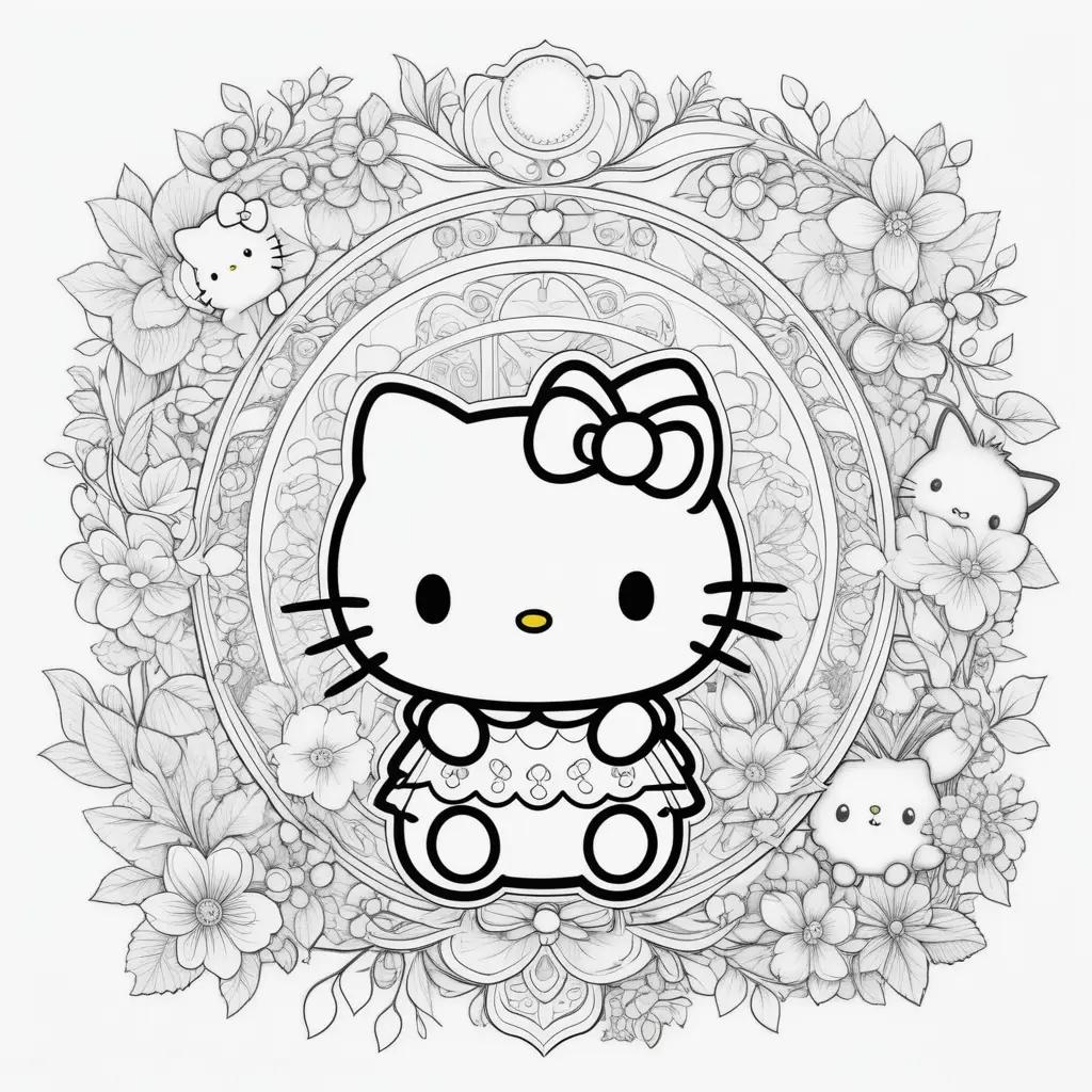 Hello Kitty coloring page with flowers