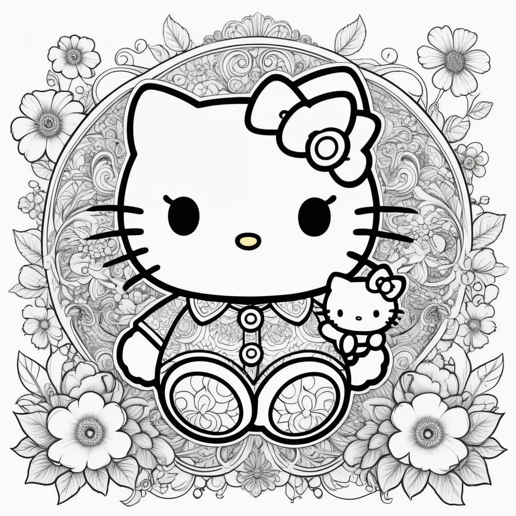 Hello Kitty coloring page with flowers