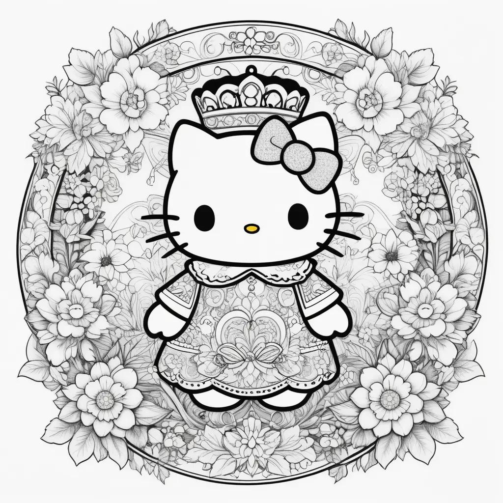 Hello Kitty coloring page with flowers