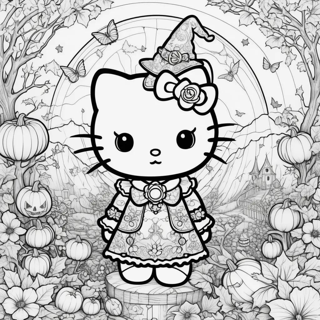 Hello Kitty coloring pages featuring Halloween elements