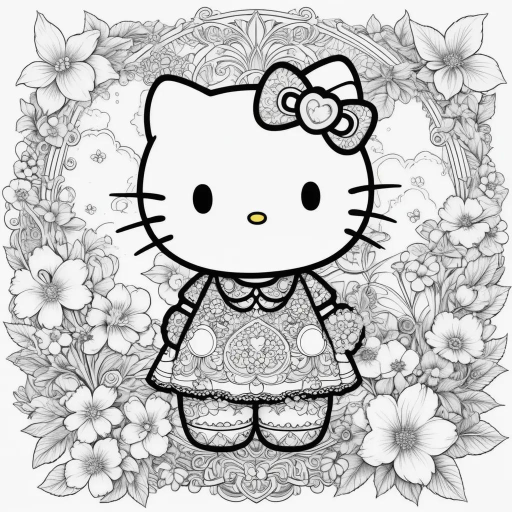 Hello Kitty coloring pages featuring a girl and a bow