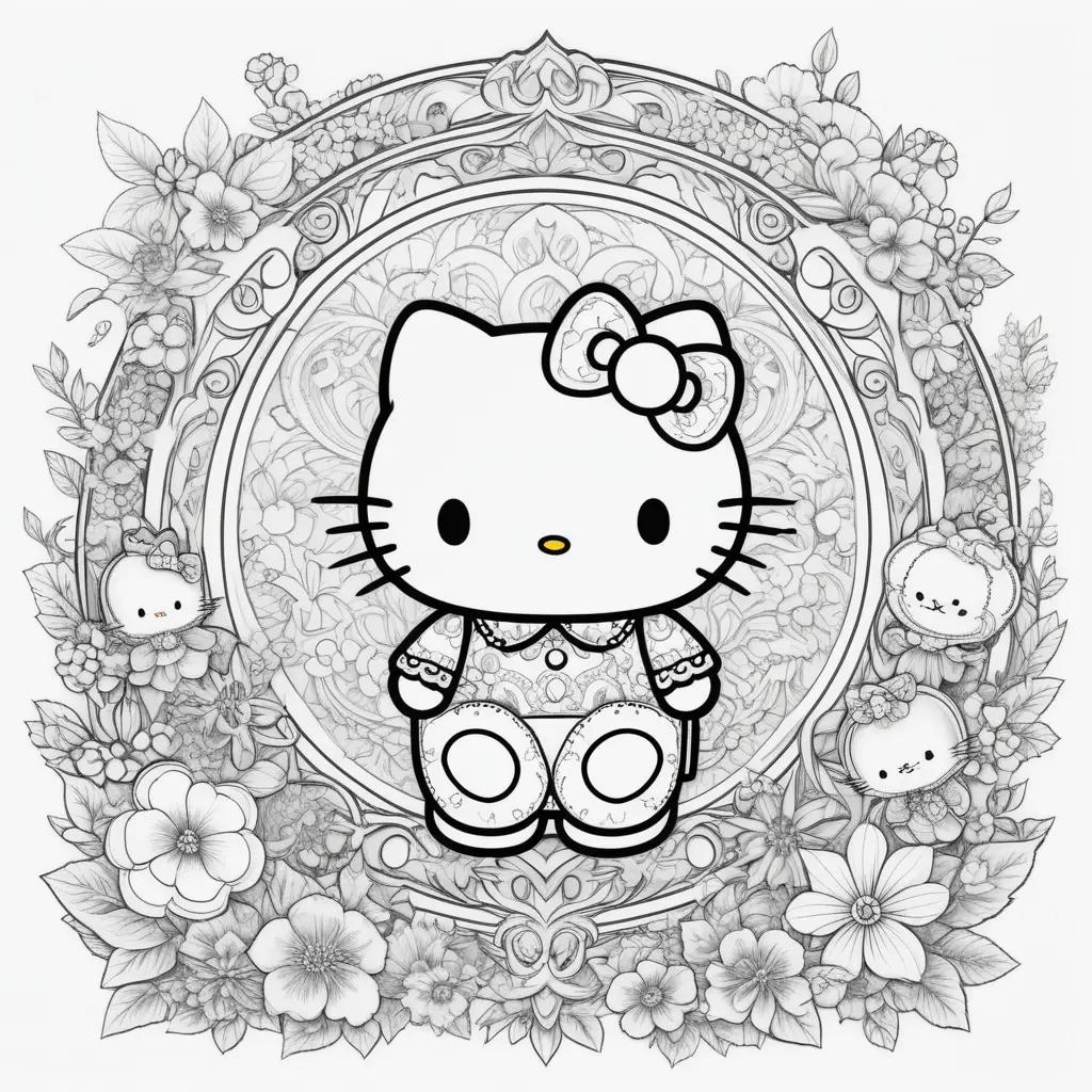 Hello Kitty coloring pages in a circle