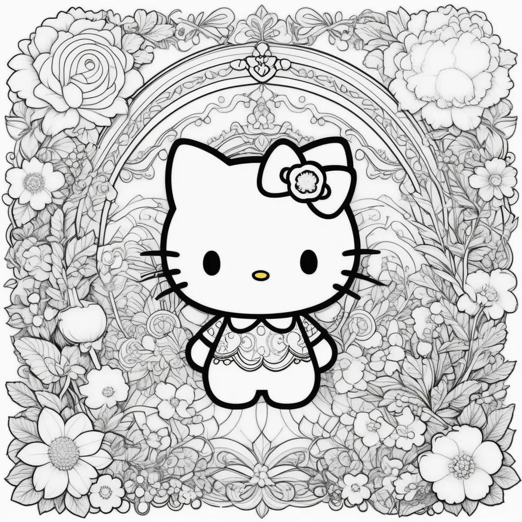 Hello Kitty coloring pages in black and white