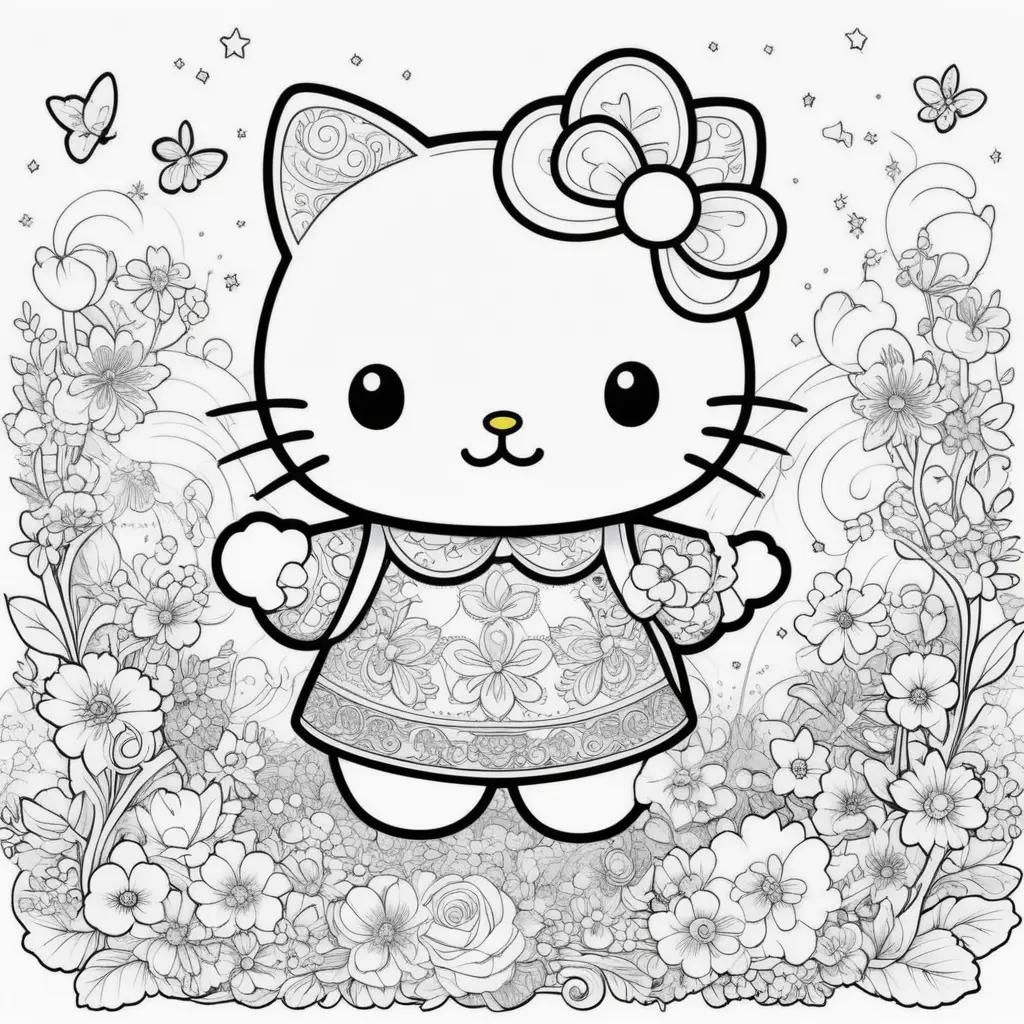 Hello Kitty coloring pages in black and white