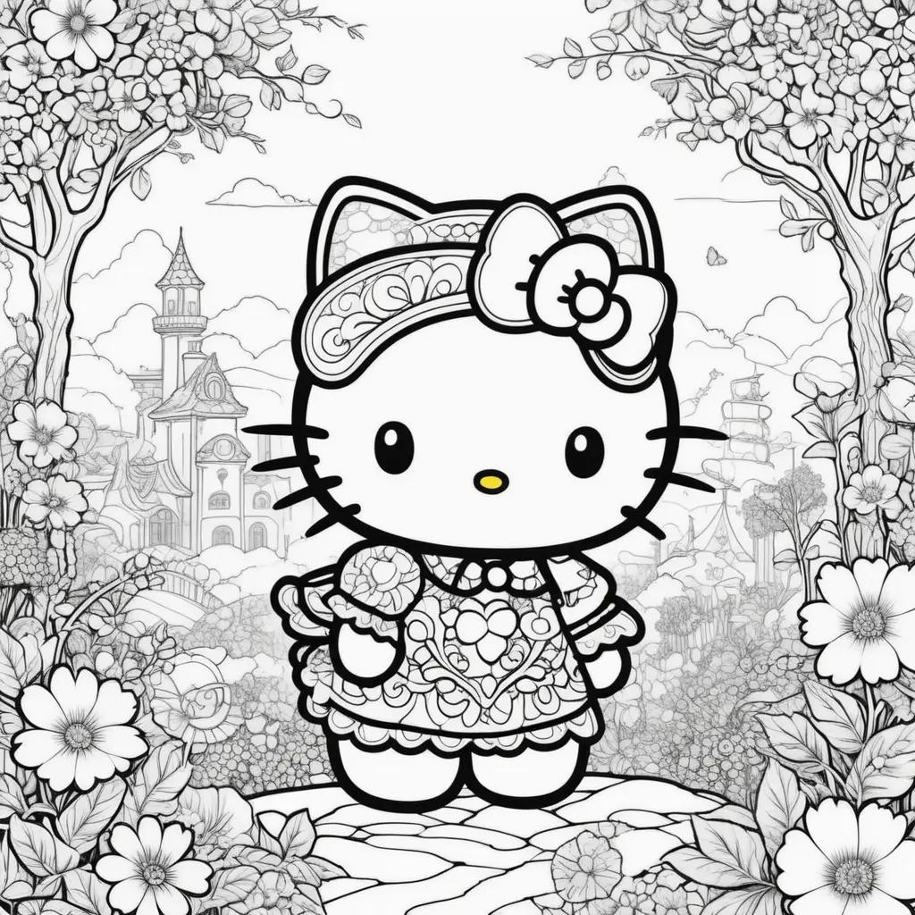 Hello Kitty coloring pages print: a cute illustration of a girl