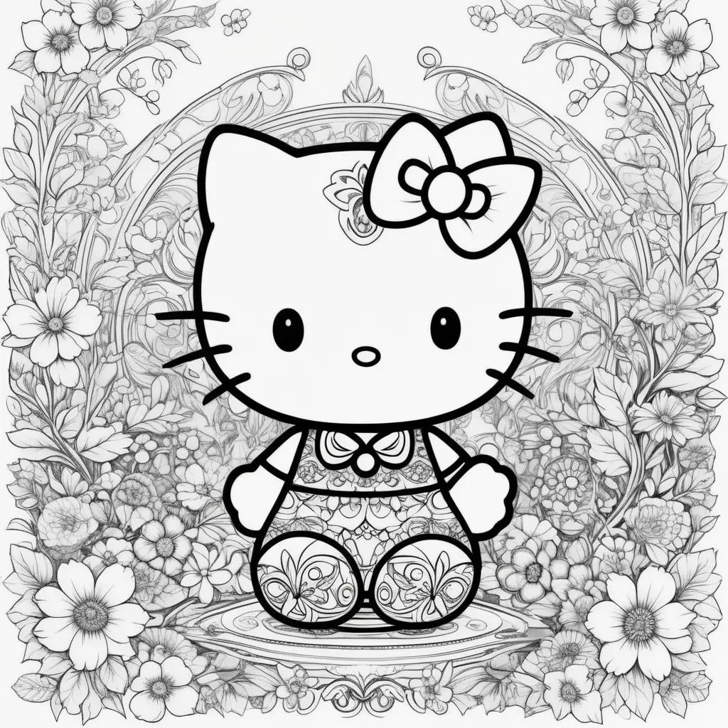 Hello Kitty coloring pages with a bow and dress