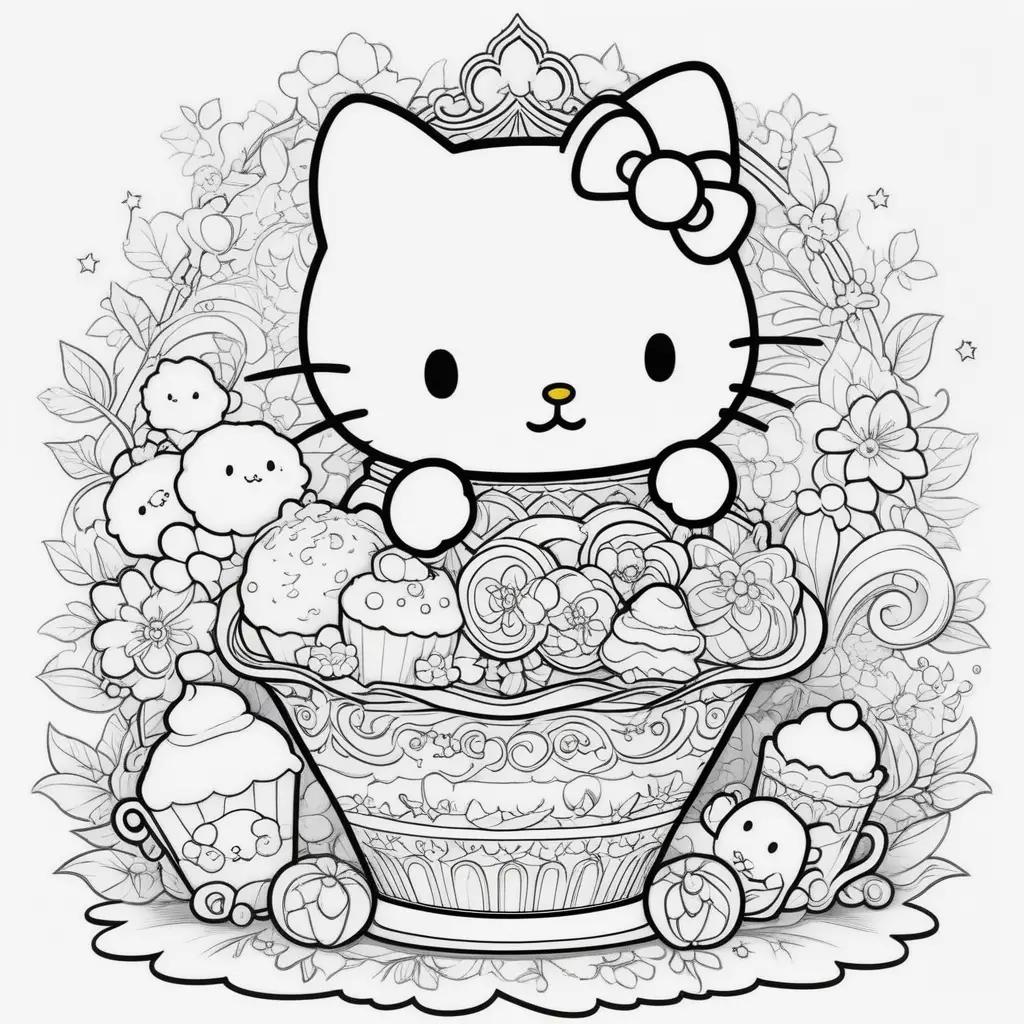 Hello Kitty coloring pages with cute characters