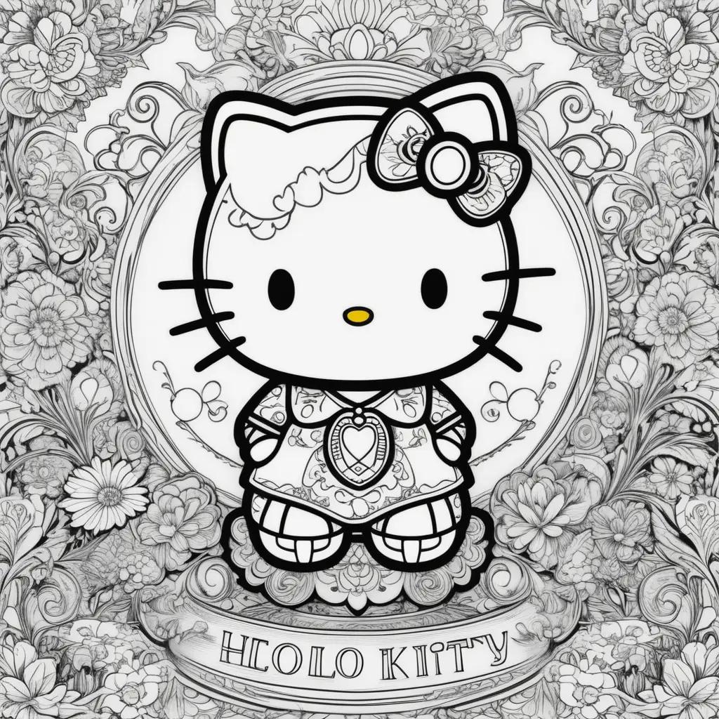 Hello Kitty coloring pages with floral background