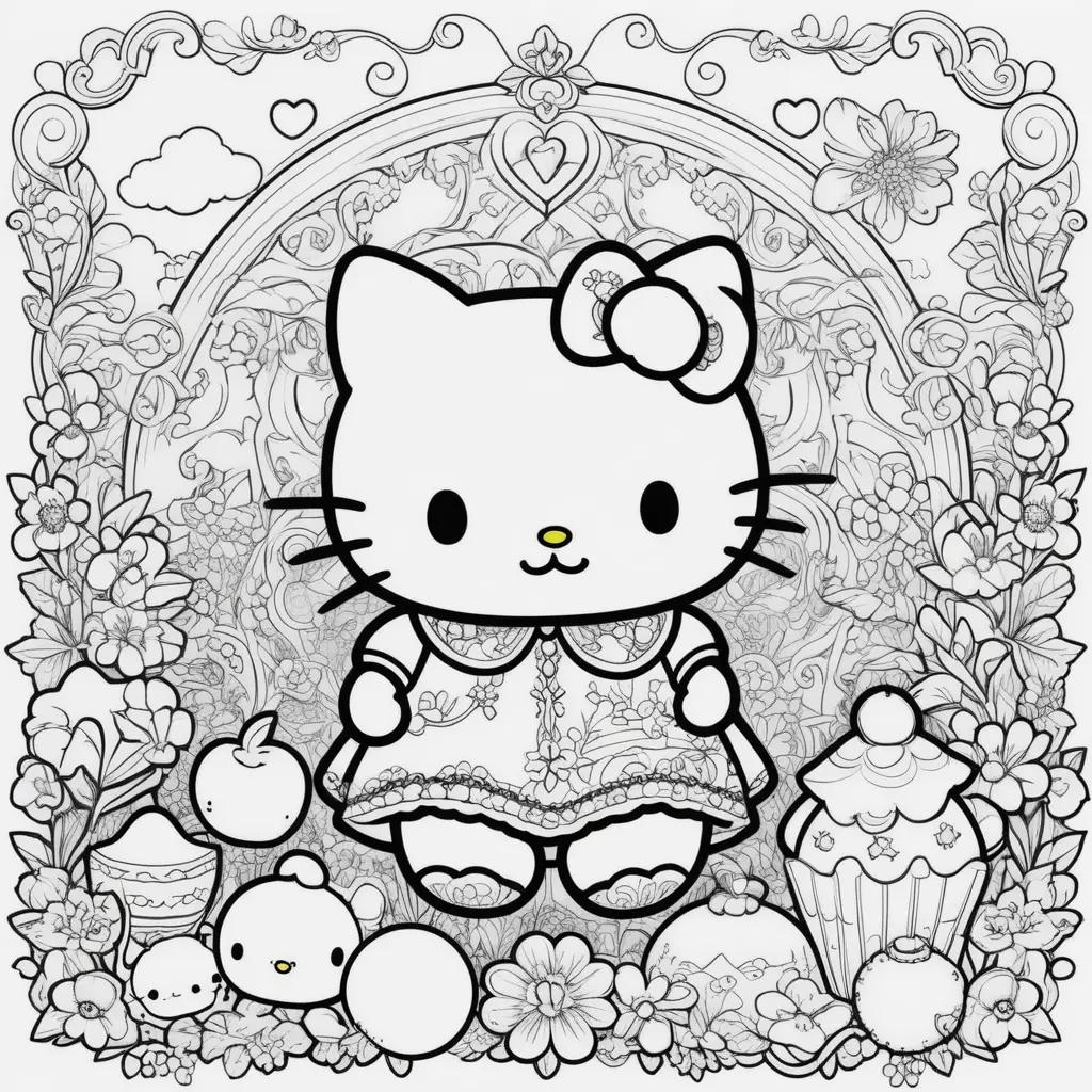 Hello Kitty coloring pages with floral background