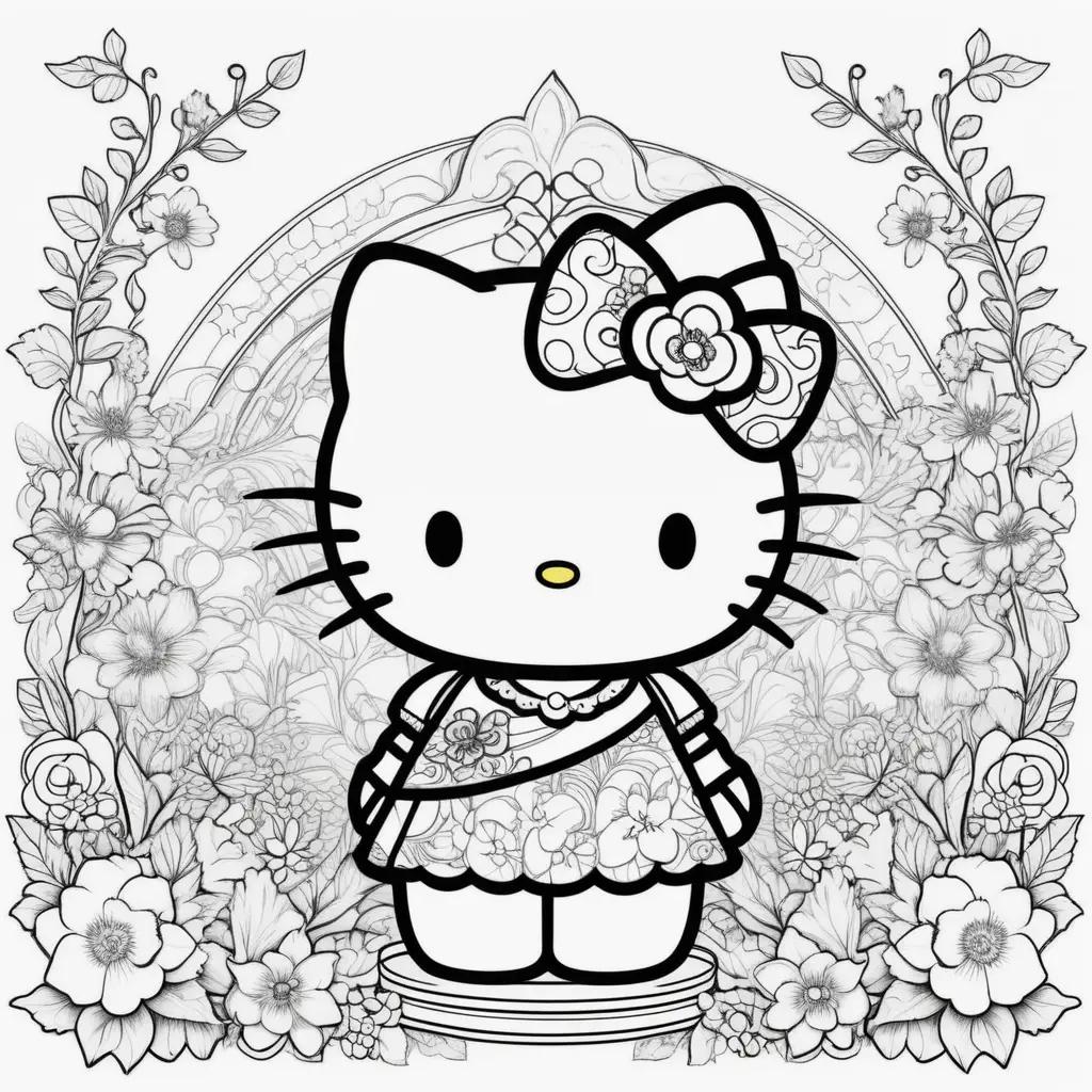 Hello Kitty coloring pages with flower and bow