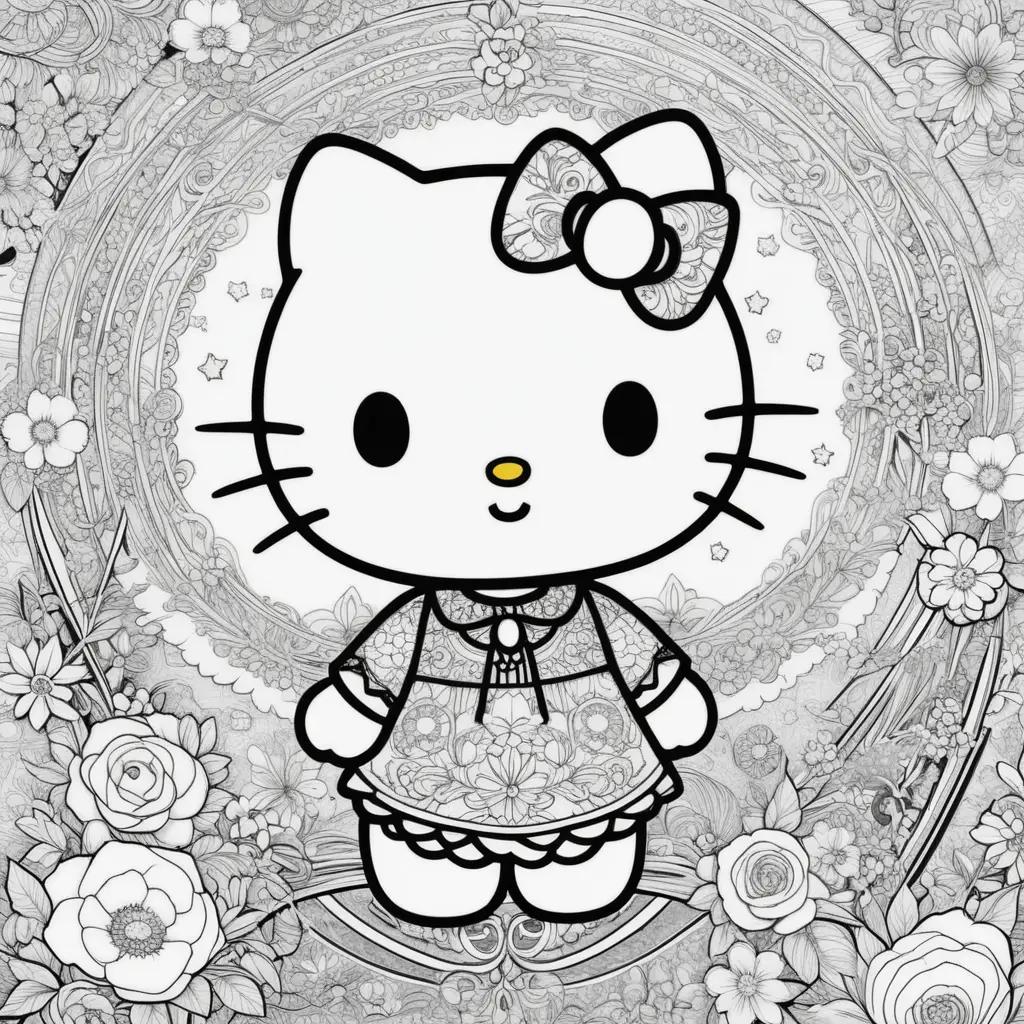 Hello Kitty coloring pages with flowers