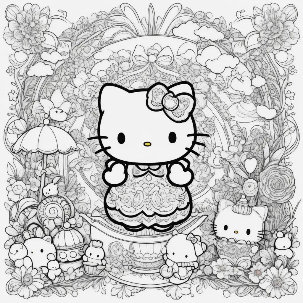 Hello Kitty coloring pages with flowers