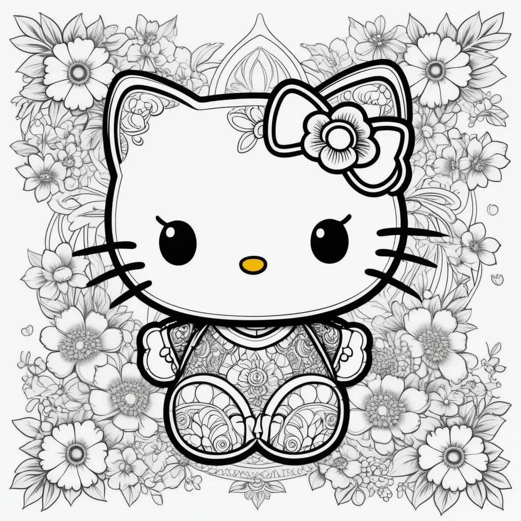 Hello Kitty coloring pages with flowers