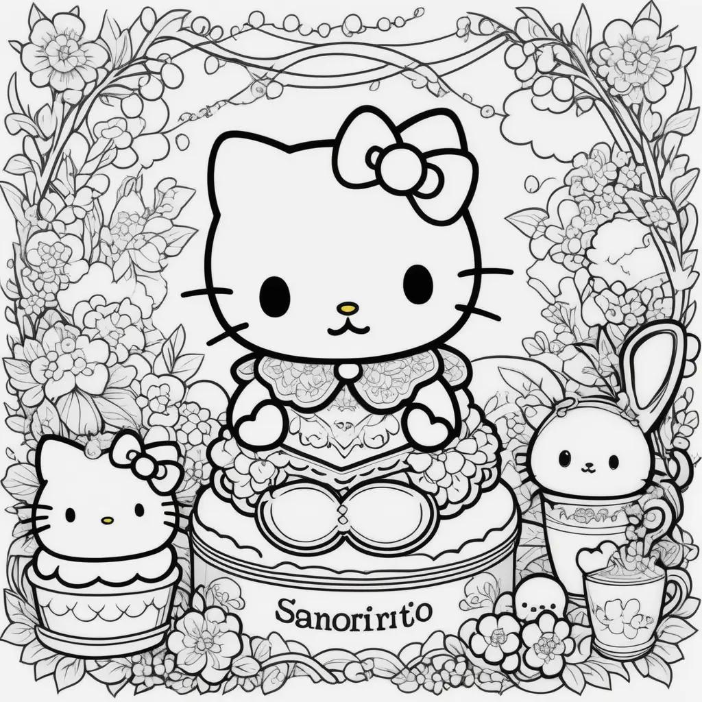 Hello Kitty coloring pages with flowers and bows